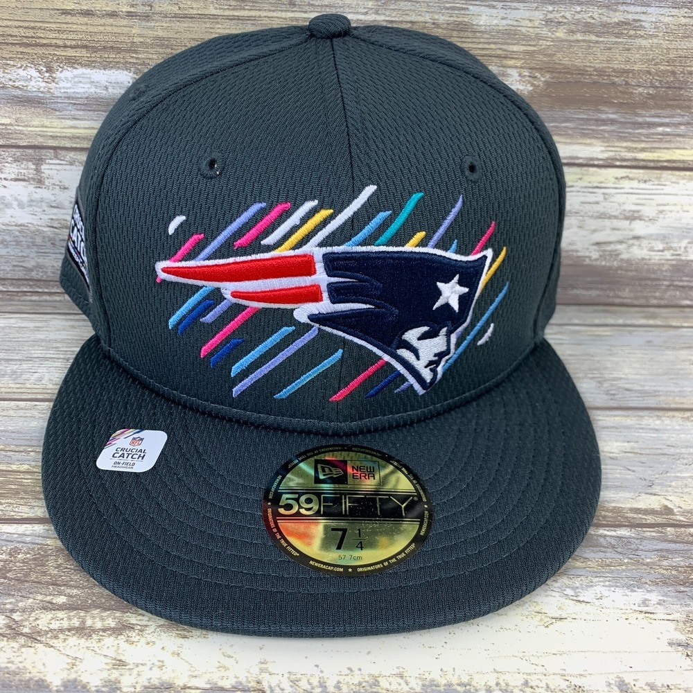 New England Patriots Fitted Hat Mens 7 1/2 Black New Era NFL Crucial Catch